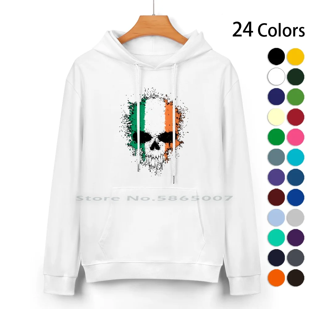 

Chaotic Irish Flag Splatter Skull | Skull Gift Pure Cotton Hoodie Sweater 24 Colors Flag Of Ireland Irish Skull Irish Splatter