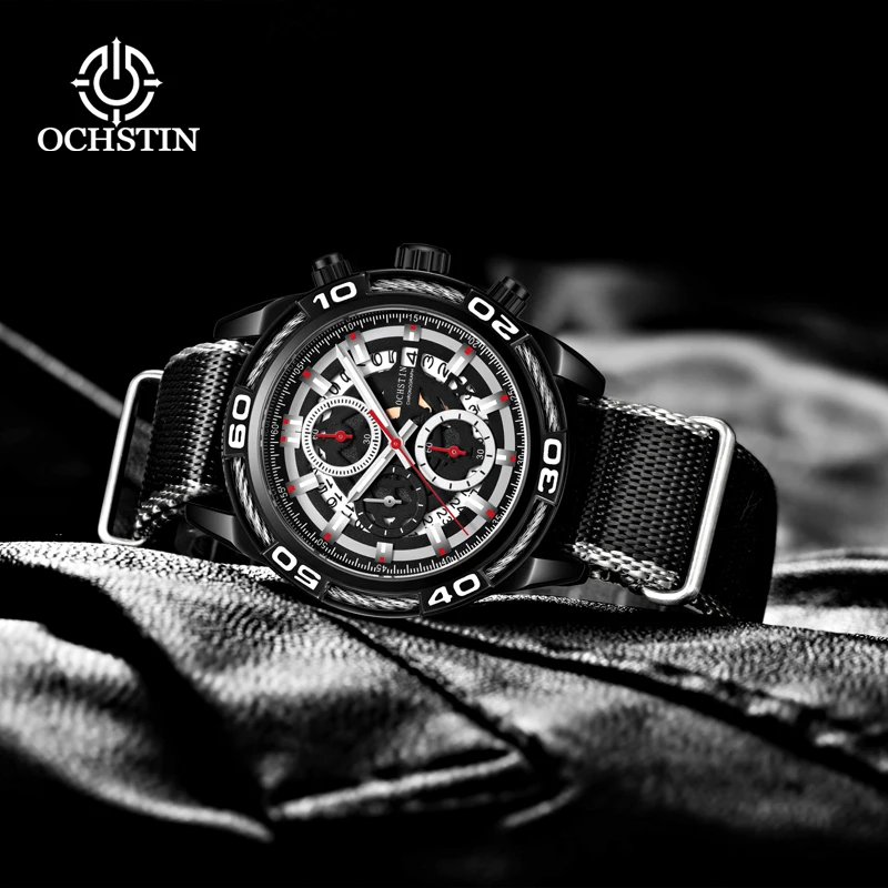 OCHSTIN Creative Nylon Series Multifunctional Quartz Movement Hot Model 2024 Casual Fashion Men's Quartz Watch Wristwatch