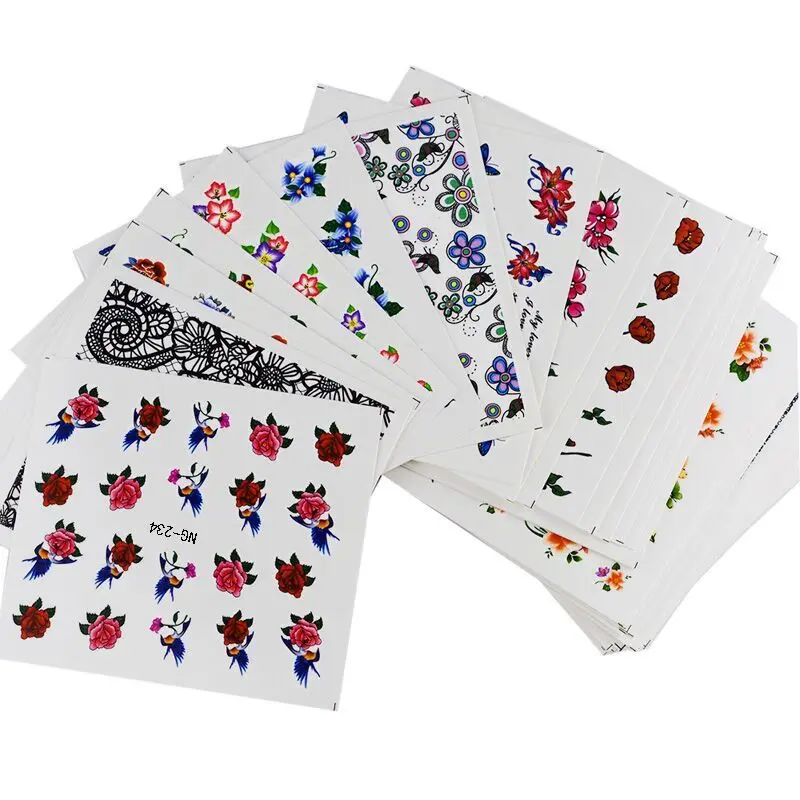 Nail Stickers 50 Sheets Mixed Designs Water Transfer Art Sticker Watermark Decals DIY Decoration for Beauty Manicure Tools