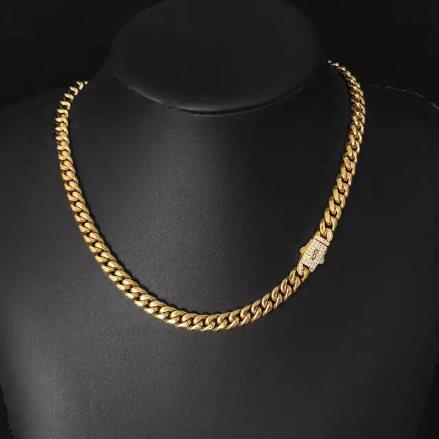 18K Gold Plated 8MM Miami Cuban Link Chain Hip Hop Necklace Custom 