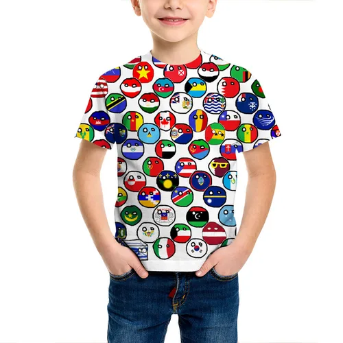 Countryball-폴랜드볼 재미있는 3D 프린트 티셔츠, 캐주얼 o넥 티셔츠, 오버사이즈 풀오버 패션 아동 의류 4