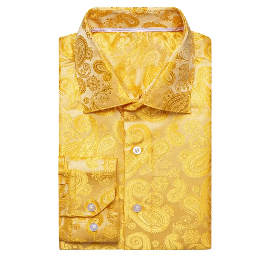 Hi-Tie Gold Silk Mens Shirts with Braces Bowtie Hanky Cufflink Lapel Long Sleeve Suit Dress Shirt Jacquard Male Wedding Business
