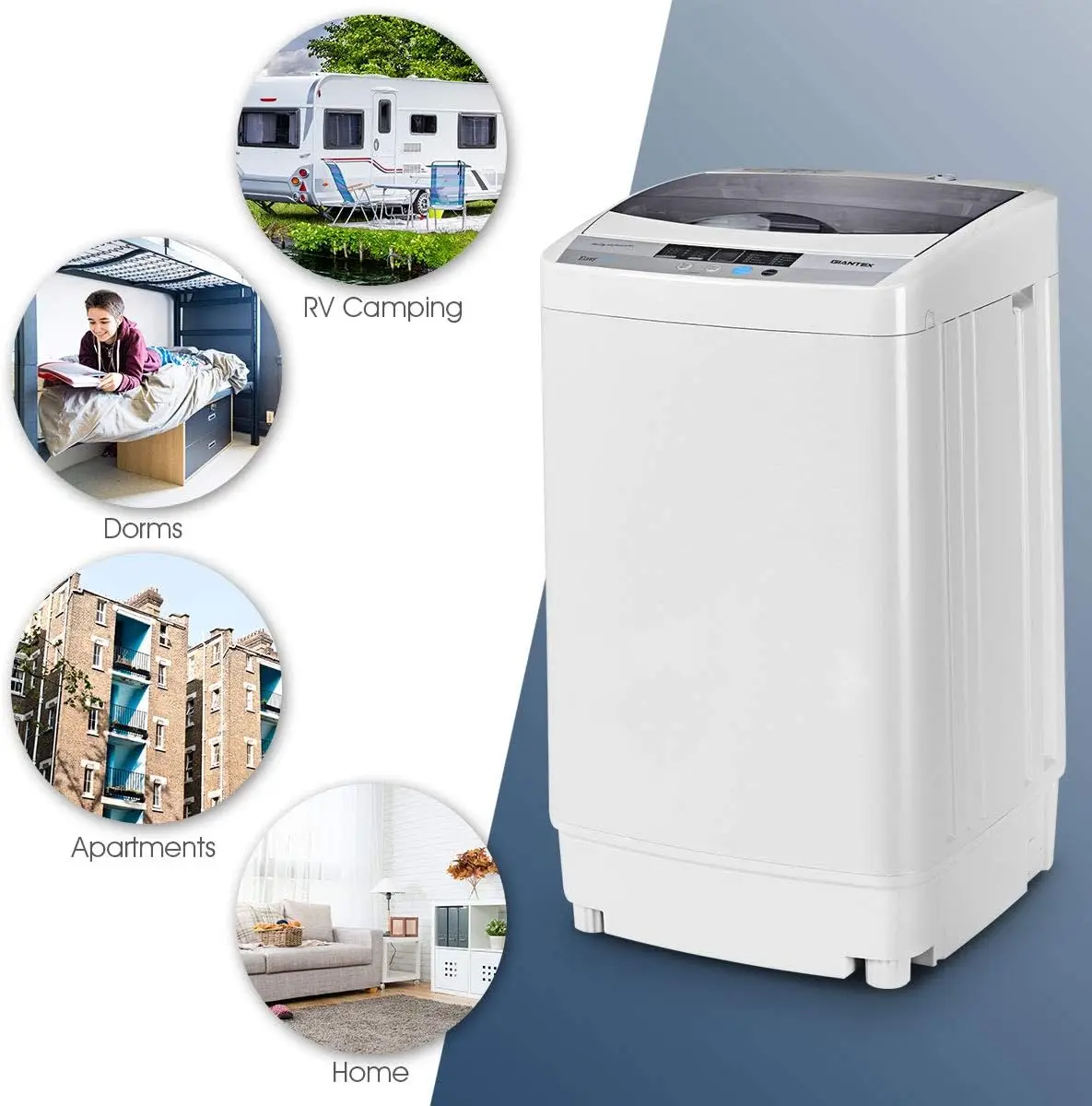 Full-Automatic Washing Machine Portable Compact 1.34 Cu.ft Laundry Washer Spin Drain Pump 10 programs 8 Water Level