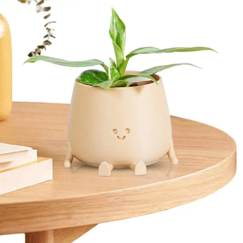 

Cute Sitting Planter Adorable Round Smiling Face Succulent Resin Flower Pot Plants Cactus Planter for Home Office Desk Deocr