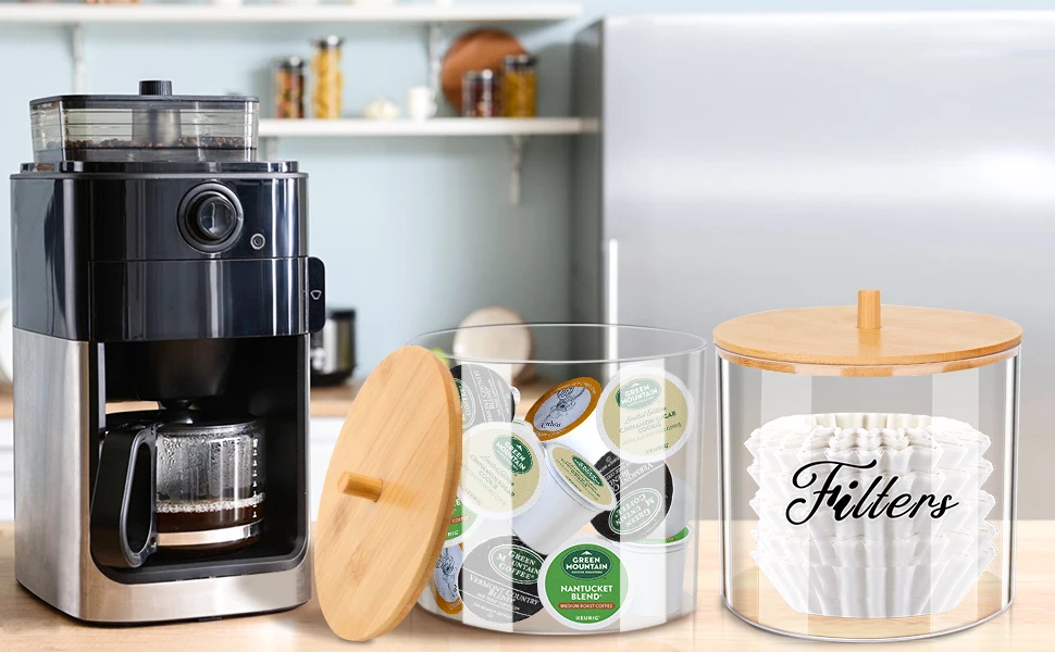 Description Picture 5 of itemCoffee Capsule Storage Box With Bamboo Lid Acrylic Capsule Container Coffee Pod Holder Coffee Filter Organizer For Kitchen