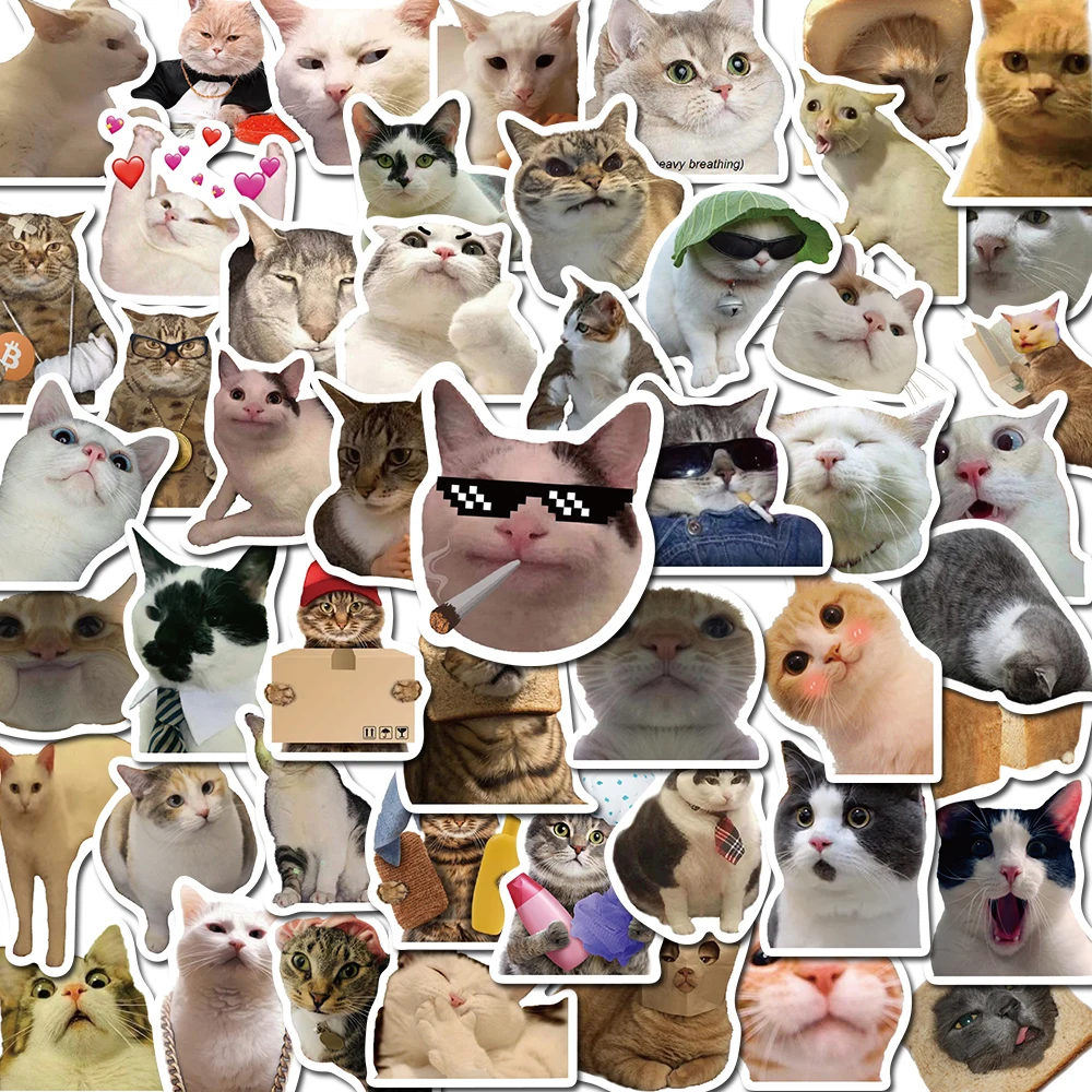 50PCS Vintage Cat Meme Animal Stickers - Fun DIY Decor for Kids' Notebooks, Luggage, Laptops, and More