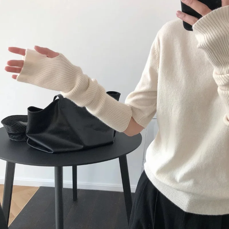 Long Fingerless Gloves Women‘s Mitten Winter Arm Warmer Knitted Arm Sleeve Fine Casual Soft Girls Goth Clothes Punk Gothic Glove 2