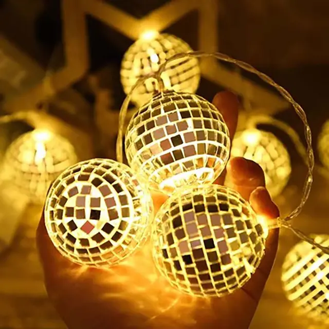 LED Mirror Ball String Lights Warm White for Parties and Decor 5