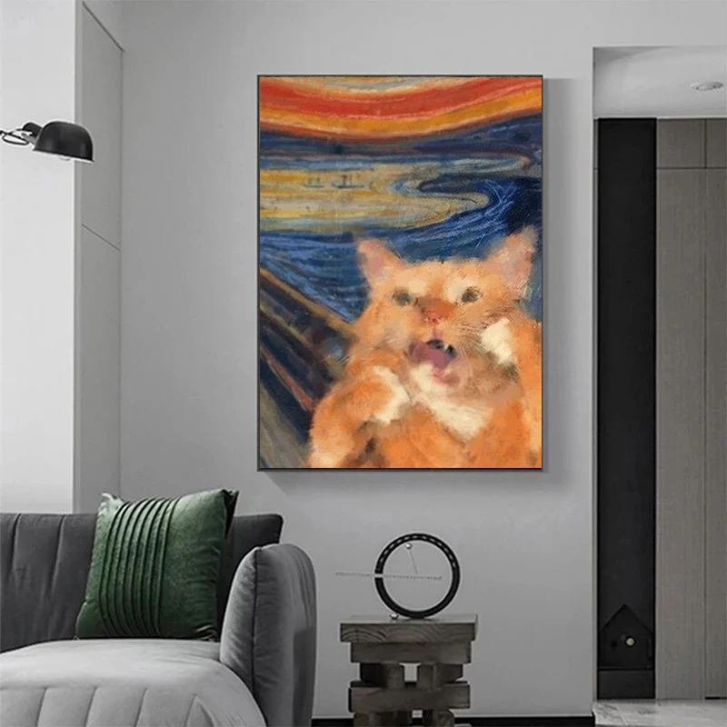 

Modern Funny Famous Canvas Paintings Munch Skrik Cat Animal Posters Prints Wall Art Pictures for Living Room Wall Decor Cuadros