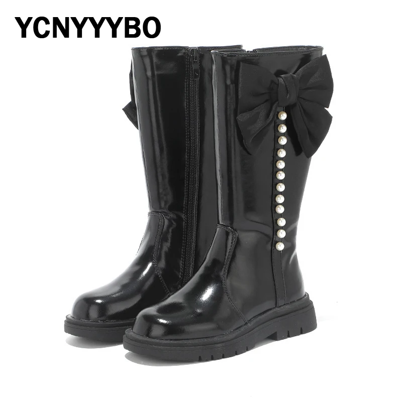

Winter Kids Bow Fashion Boots Children Knee High Boots Baby Girls Brand Shoes Princess Boots Riding Boots Genuine Leather Boots