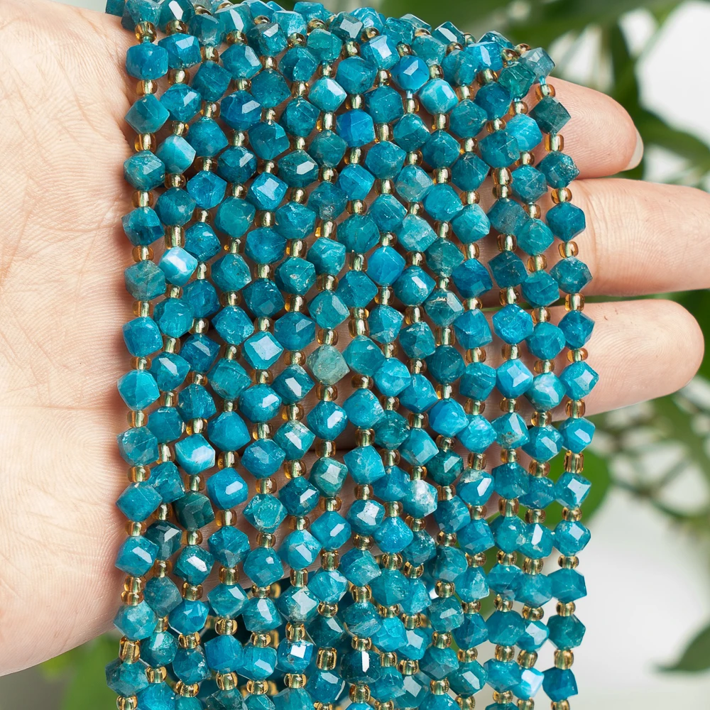 Natural Stones Beads Blue Apatite Beads Faceted Loose Semi Gemstone BeadsFor Jewelry Making DIY Necklace Bracelet 6/8MM