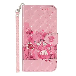 Chic Leather Flip Wallet Case with Card Slots - Cute Design - Galaxy S24 Ultra (Bear DF)