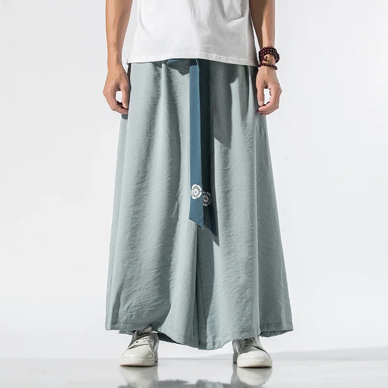 2023 Japanese Kimono Men Wide Leg Pants Joggers Retro Loose Trousers Man Yukata Style Linen Pants Big Crotch Nepal Robe Trousers 2