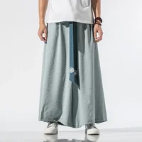 2023 Japanese Kimono Men Wide Leg Pants Joggers Retro Loose Trousers Man Yukata Style Linen Pants Big Crotch Nepal Robe Trousers 2