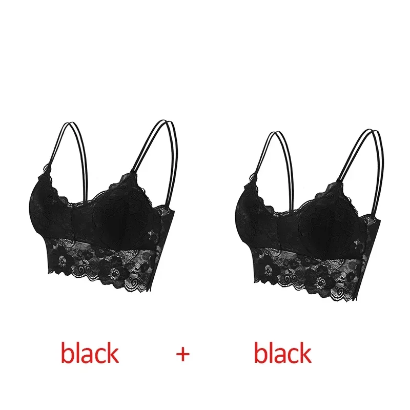 2pcs Sexy Bra Women Lace Bralette Floral Lingerie Underwear Wireless Padded Brassiere Seamless Ultra Strap Wire Free Bras Vest