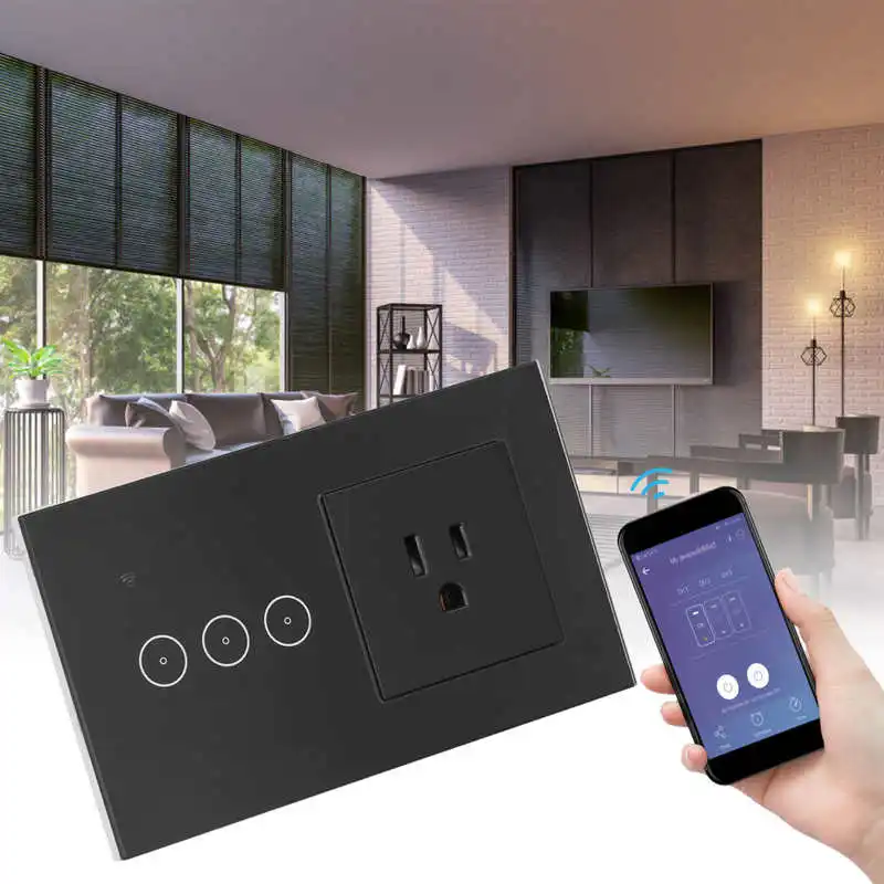 

10A 3 Gang WiFi Socket Multifunctional Wall Panel Switch US Plug 95‑250V/AC For IOS 8.1/ Android4.1 And Above