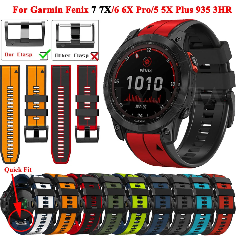 Silicone Watch Band For Garmin Fenix 5X/5/6X Pro/6/935 955 3HR Fenix 7X 7 Epix Bracelet