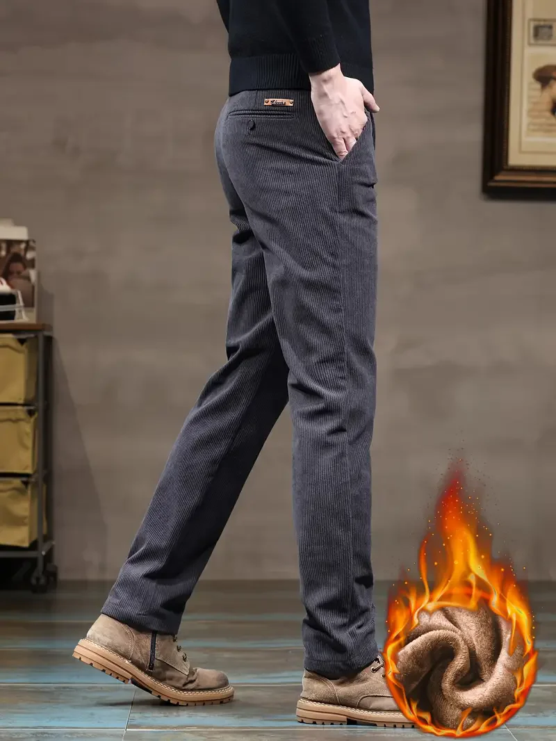 Winter New Men's Corduroy Fleece Casual Pants Warm Thick Classic Fashion Straight Plush Velvet Trousers Brand Clothing Male 4