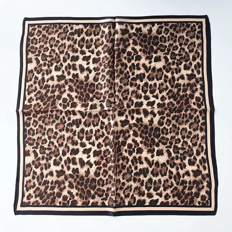 New 100% Real Silk Scarf For Woman Vintage Leopard Head Hair Scarfs Small Square Bandana Femme Office Neckerchief SD0201 3