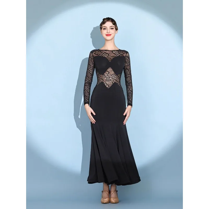 Modern Dance Evening Dress 2121 Black Lace National Standard Dance Practice Dress Waltz Social