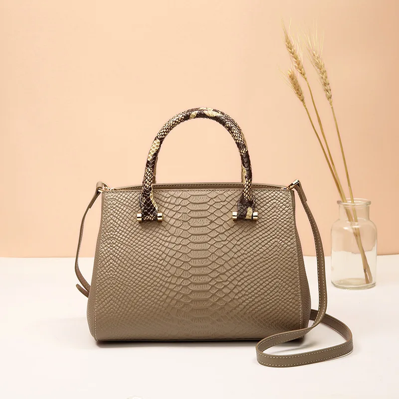 Leather Shoulder Single Genuine Bag Handbags For Women Snake Pattern Fashionable Casual High-Quality Messenger Versatile Luxury