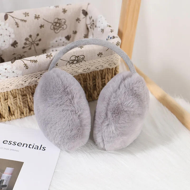 Winter Warm Ear Muffs Women Girls Fluffy Fold Burger Shape Children Headphone Earmuffs Soft Cashmere Solid Cute Warmer Earlap ﻿