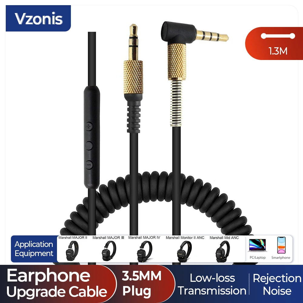 Male to Male Spring Replacement Audio Cable for Marshall