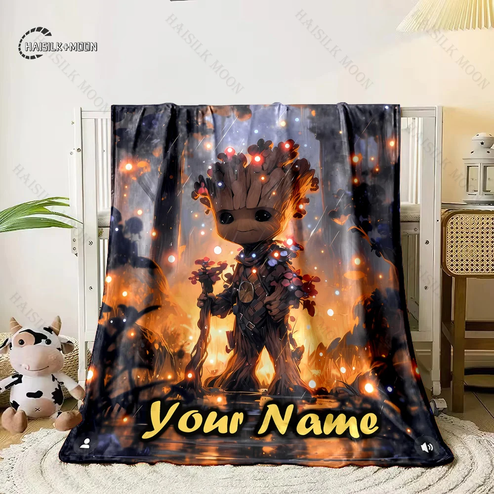 Customized Name Personalized Blanket Marvel Groot Printed Blanket Soft and Comfortable Home Travel Adult and Child Warm Blanket 6