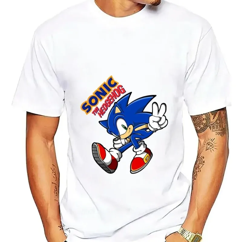 thumbnail image 1 of Camiseta clásica S-Sonic The Cool H-Hedgehog para hombre y mujer, ropa combinada para parejas, cuello de manga corta, moda de algodón, 1 of 4