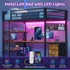 Loft Bed Twin Size with L-Shaped Desk, LED Lights,Charging Station,Twin Metal Loft Bed with Desk, Fabric Drawers & Shelves 3