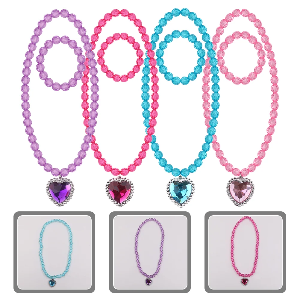 4 Sets Children's Necklace Eye-catching Jewelry Kids Gift Bracelet Decors Toddler Girl for Girls Little Princess Plastic
