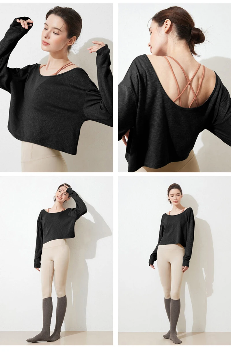 100% Cotton Oversized T-Shirts Women's Long Sleeve Top Running Jogger Yoga Tees Tops Excerise Shirts Youthful Woman Clothes