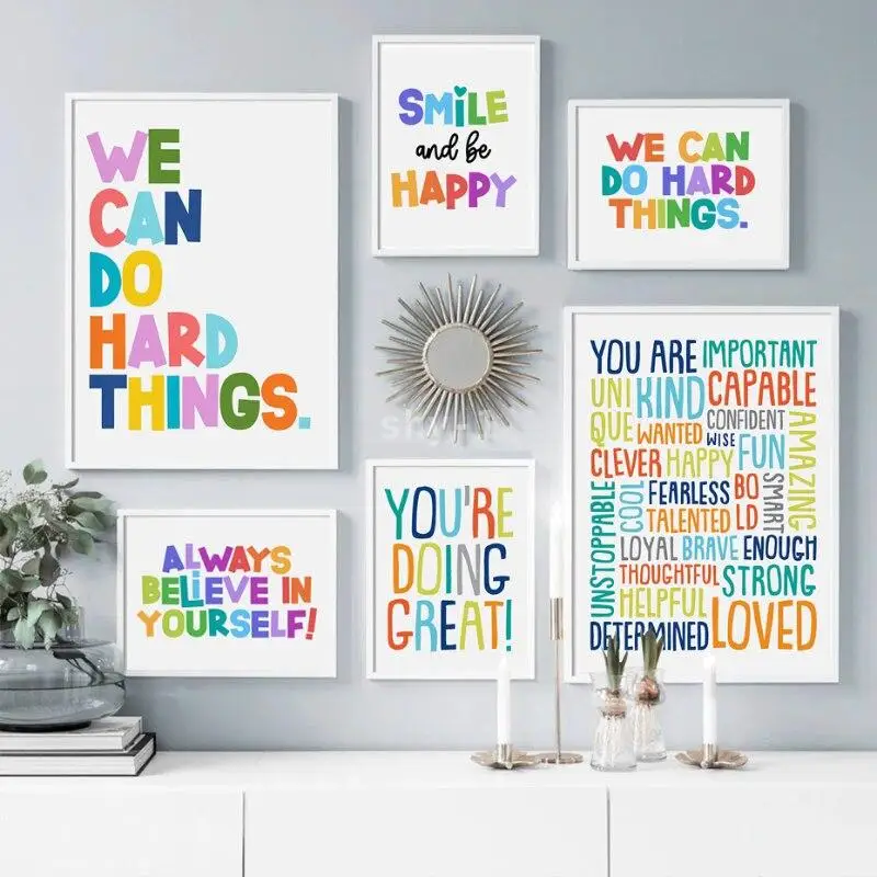 

Inspirational Classroom Canvas Poster Positive Quotes Wall Art for Kids Playroom Bedroom Decor