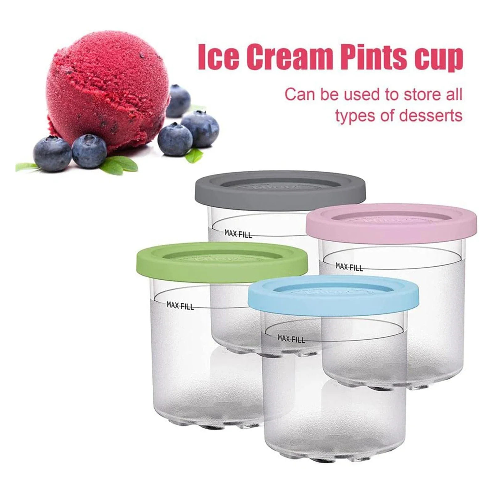 

2/4Pcs Ice Cream Pints Cup For Ninja For NC299AM C300s Series Reusable Ice Yogurt Container Storage Jar With Sealing Lid