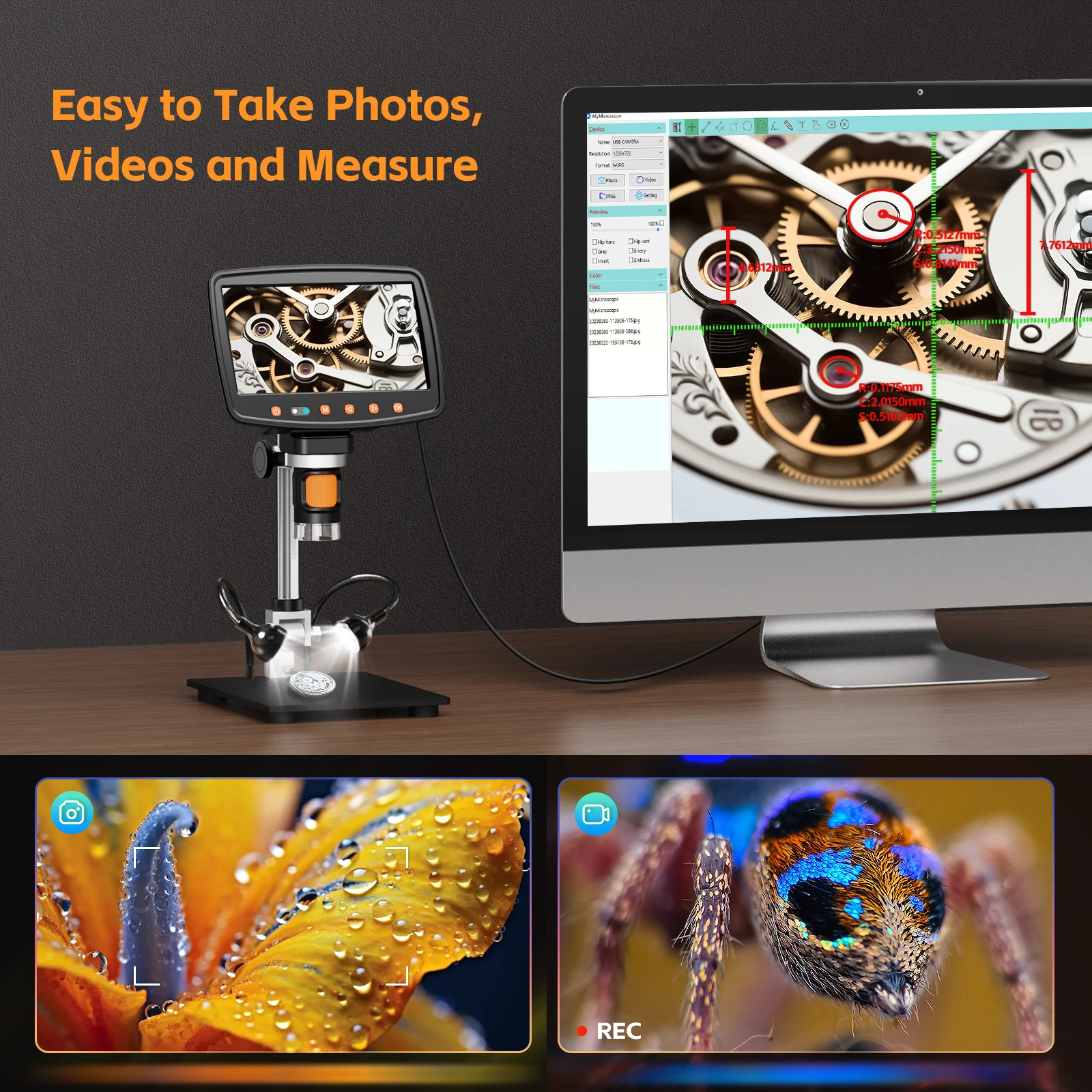 MS1 HDMI Digital Microscope with 7inch IPS Screen 1500X Magnification with 10LED