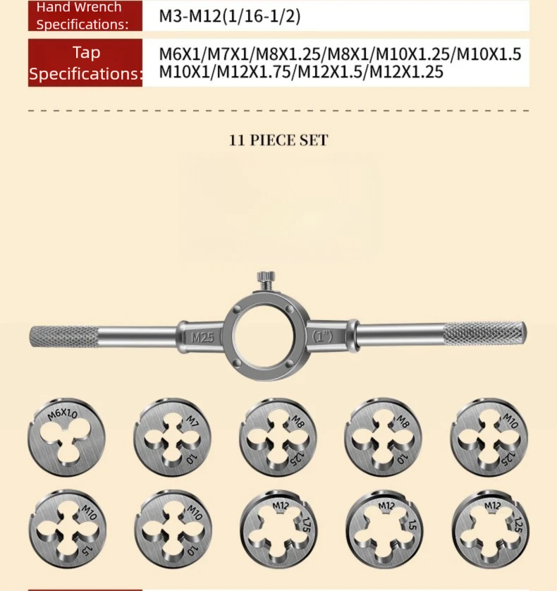 Hand Tap and Die Set with Handle for Thread Repair Rethreading Screws Combination Tool Kit Manual Socket Wrench Thread Repair