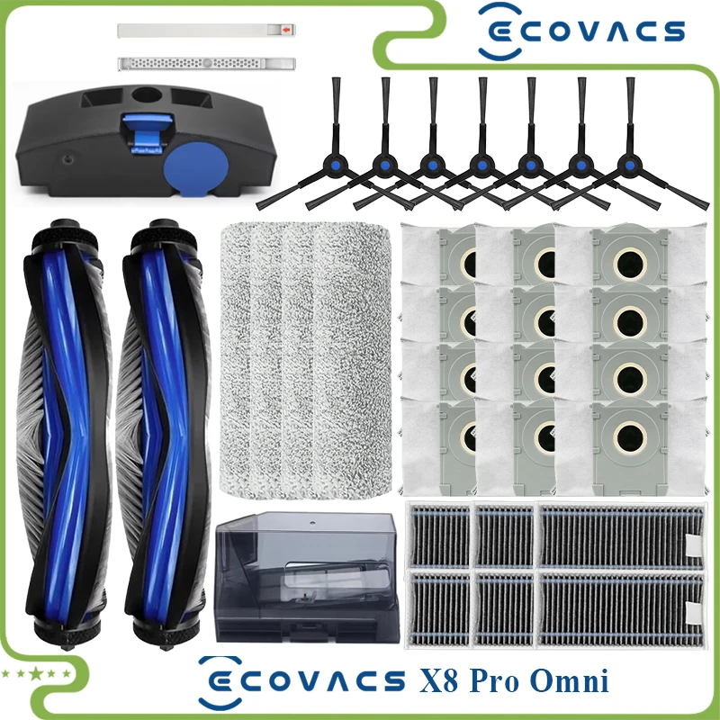 Fit สําหรับ (ECOVACS X8 PRO OMNI / X8 PRO PLUS AI, Yeedi S14 Plus) ชิ้นส่วนหลัก Roller แปรงด้านข้างกรอง Mop ผ้าฝุ่นกระเป๋า 1