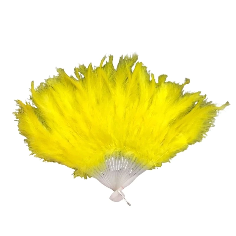 Folding Feather Fan Handheld Fairy Fan Ornaments Art Crafts Supplies Household for Makeup Stage Performance Party