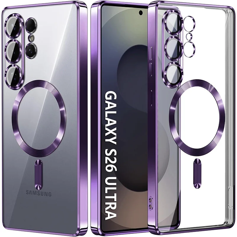 Luxury Transparent Plating Phone Case with Magnetic Protection Cover