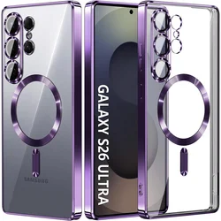 Luxury Transparent Plating Phone Case with Magnetic Protection Cover for Galaxy S23 Ultra (Purple)