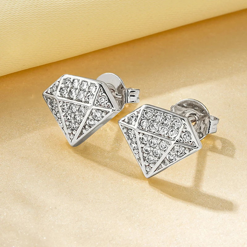 Rrjzz Funkelnde, rautenförmige, 14 Karat vergoldete, einzigartige Ohrringe, modische CZ-Ohrstecker mit künstlichem Diamant für Damen und Herren, Schmuck – Detail 12