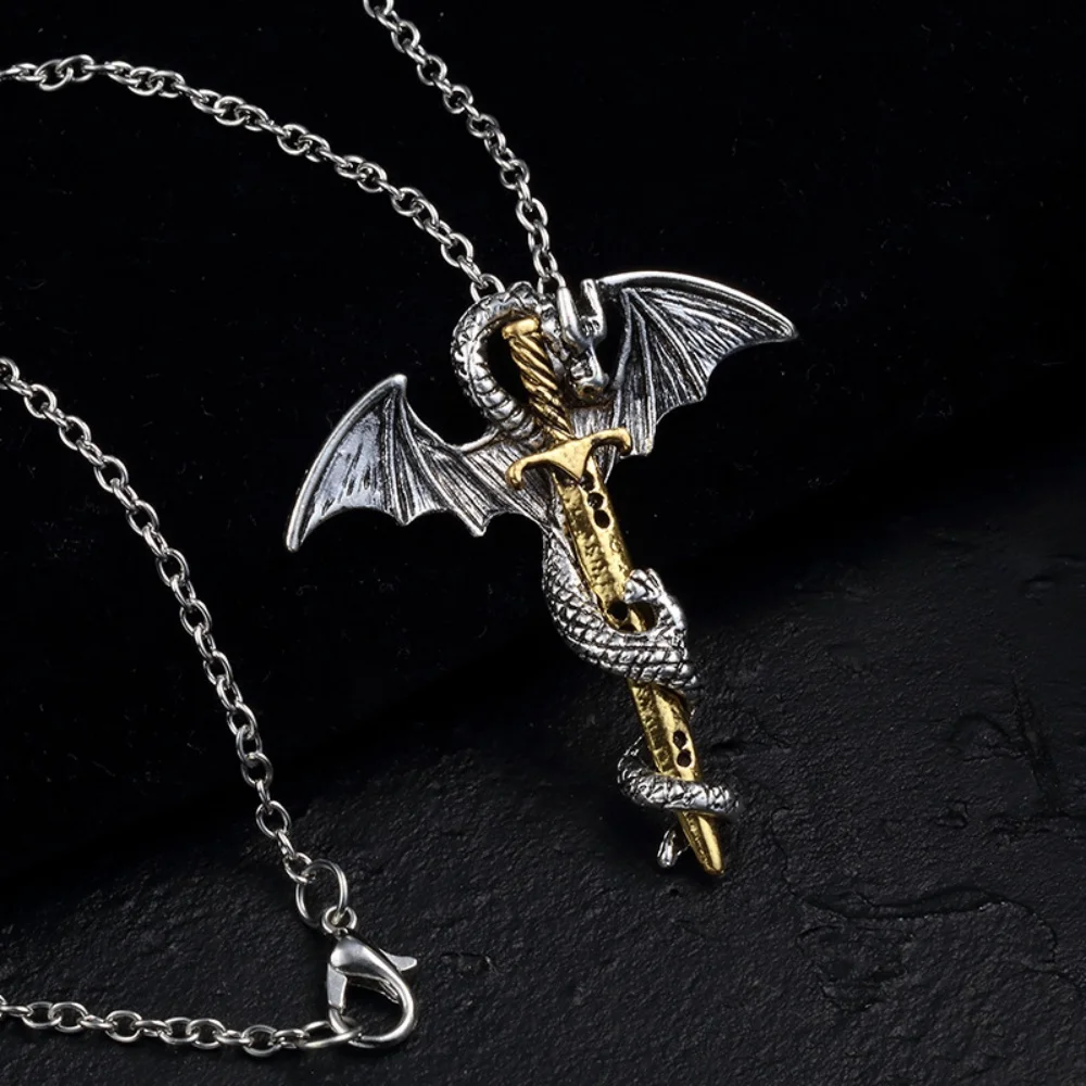 Tier Drache Anhänger Punk Hip Hop Halsketten Schmuck Party Männer Schmuck Vintage Schmuck für Frauen Drachen Schwert Halskette für Männer