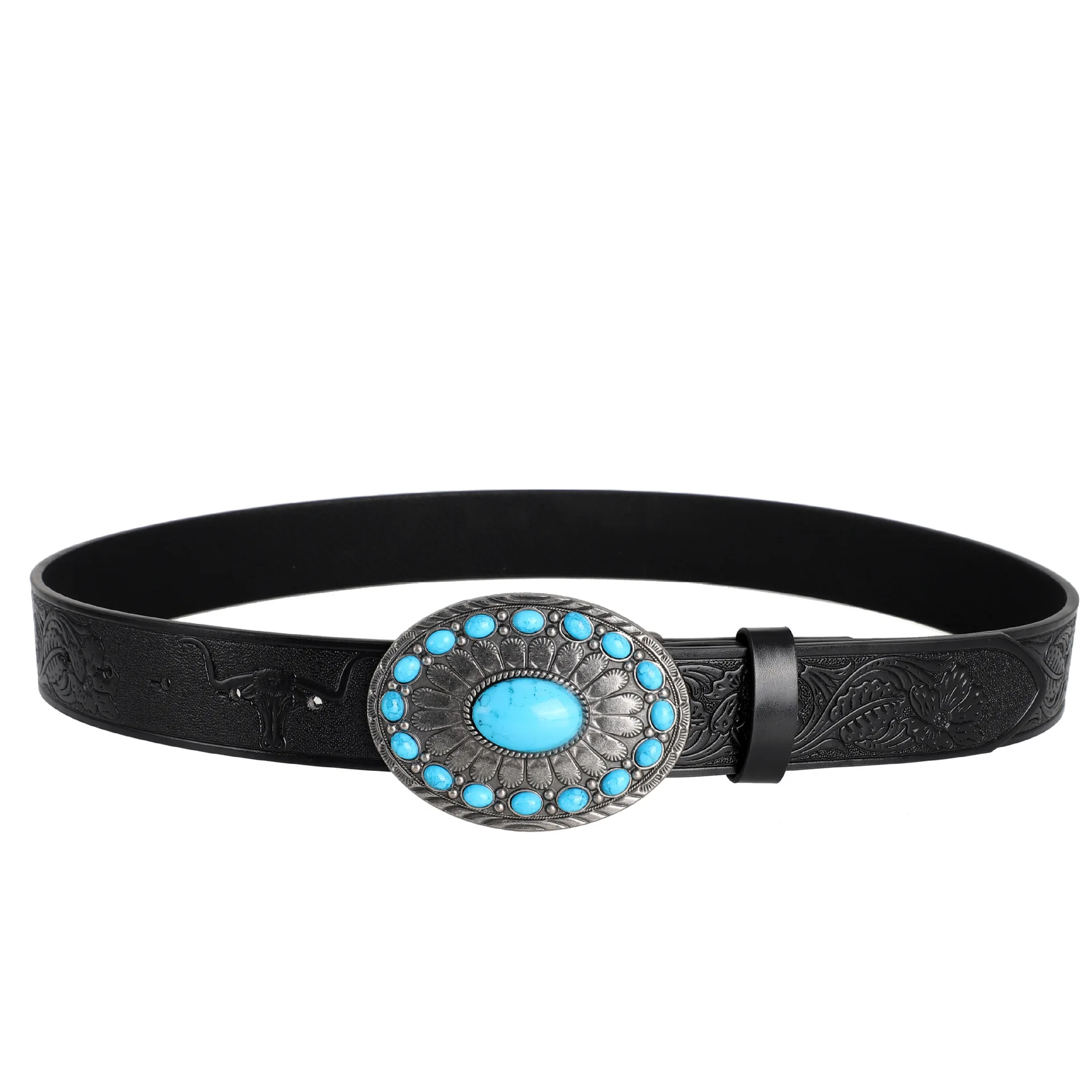 Women's Belt Bohemian Style Belt Vintage Inlaid Turquoise Belt Hip Hop Punk Rock Y2K Style Fashionable Male Belt，For Ideal Gifts