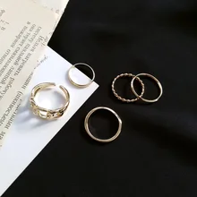  LATS Punk Gold Color Round Hollow Geometric Rings Set for Women Girls Fashion Cross Twist Open Joint Ring 2021 Female Jewelry 