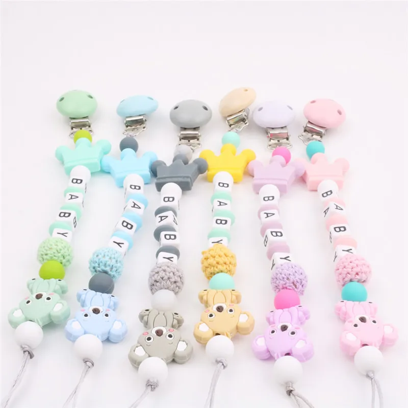 

Pacifier Clips Chain Beads Dummy Clip Holder Soother Chains Baby Teething Toys Chew Newborn Wooden Bead Nipple Appease Gifts