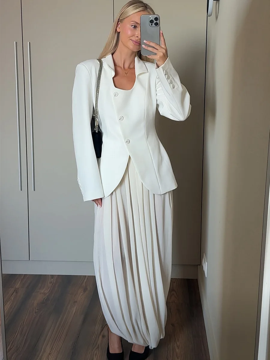 Bornladies Women's Spring Summer New Elegant Street Style Skirt Fashion Loose Ruched Draped Split Maxi Skirt