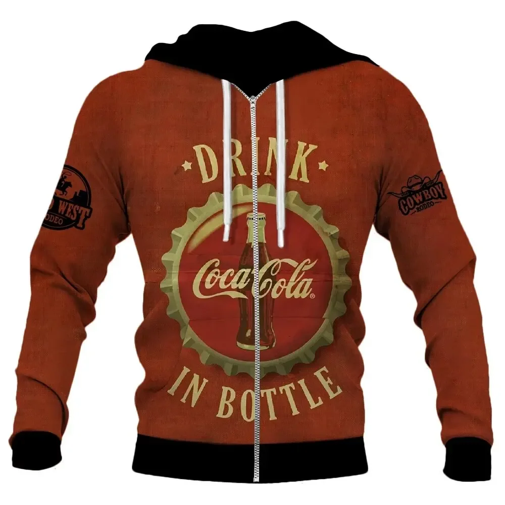 thumbnail image 1 of Sudadera con capucha retro con cremallera para hombre, chaqueta con estampado 3D y patrón nostálgico de los años 80, nueva sudadera informal de calle, ropa de moda para hombre Y2K, 1 of 5