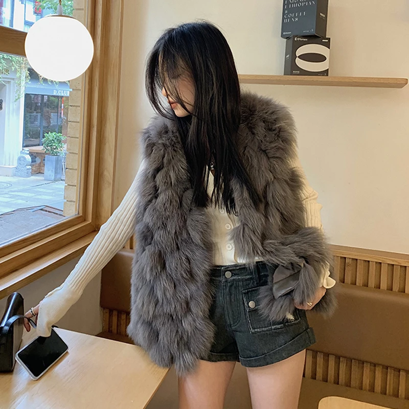 2022 Hot Sell Women Fur Vest Winter Warm Sleeveless Coat Fashion Lady Faux Fur Vest