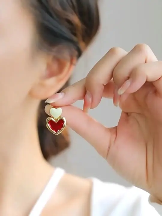 Orecchini A Cuore In Argento 925, Stile Coreano, Donne, Antiossidante, Rosso