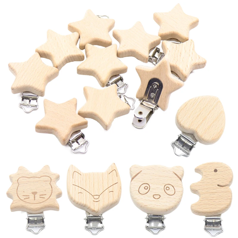Pacifier Clip 5Pcs/Sets Baby BPA Free Cute Modelling Beech DIY Cartoon Animal Wooden Log Nipple Chain Holder